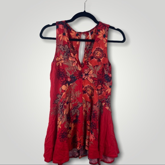 Free People Flowy Red Floral XS Tank Top - Picture 4 of 13